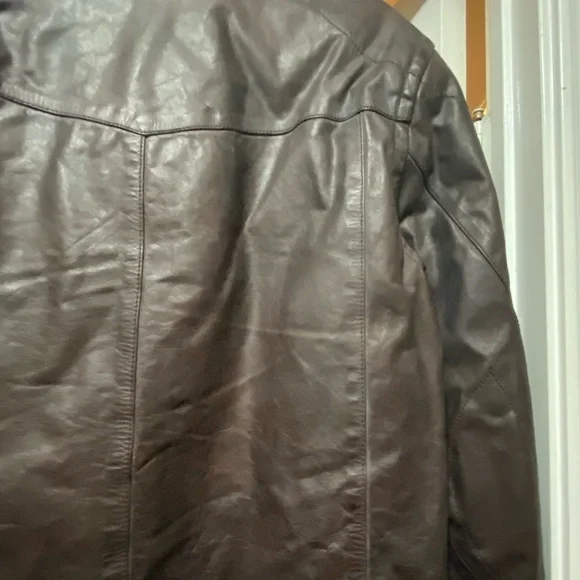 Men's Brown Leather Jacket with White Racing Stripes